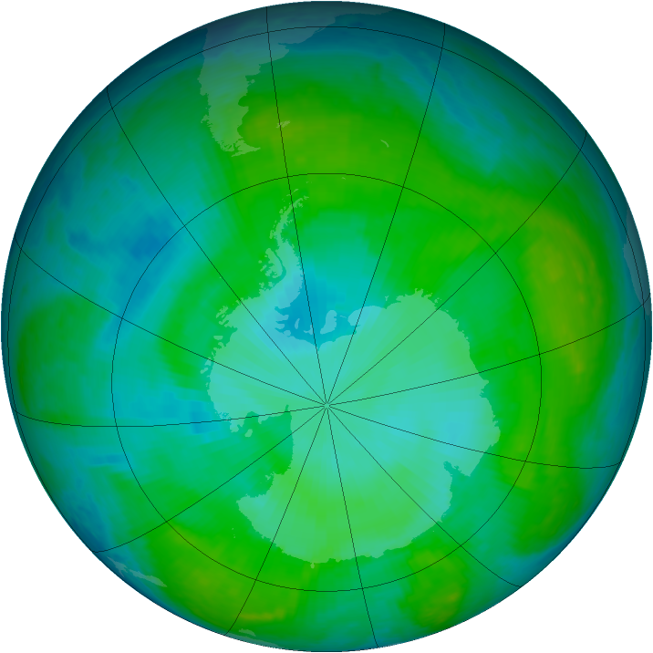 Antarctic ozone map for 28 December 2000